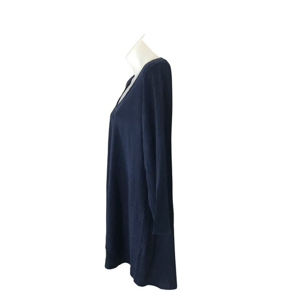 Eileen Fisher Navy Blue 100% Linen 3/4 Sleeve Tunic Top Size M - Picture 4 of 7